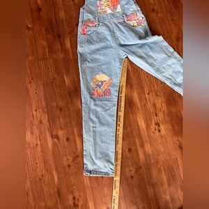 Vintage Light Blue Overalls with Artistic Patch